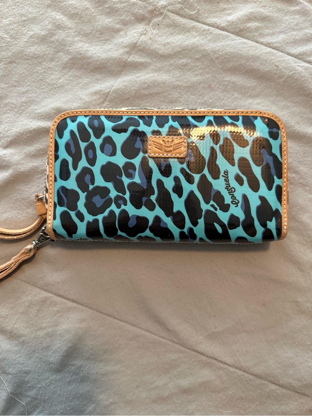 Turquoise Leopard-Print Zip Wristlet Wallet by Luv Betsey